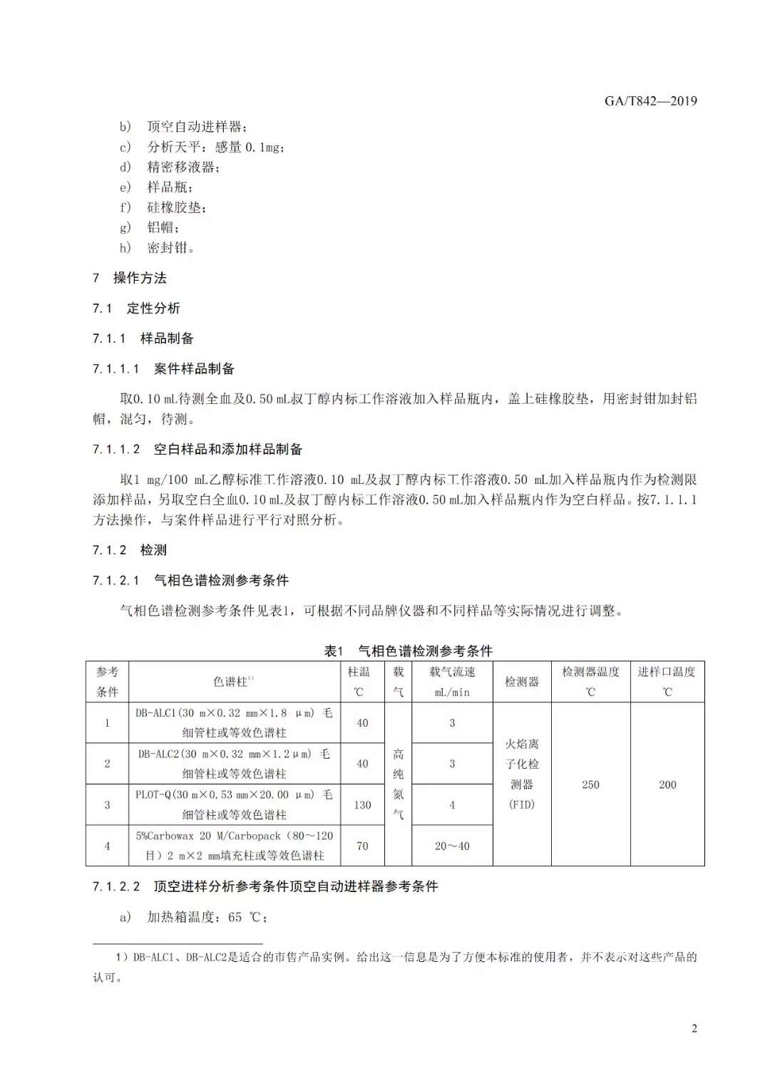 氣相色譜法分析血液中酒精